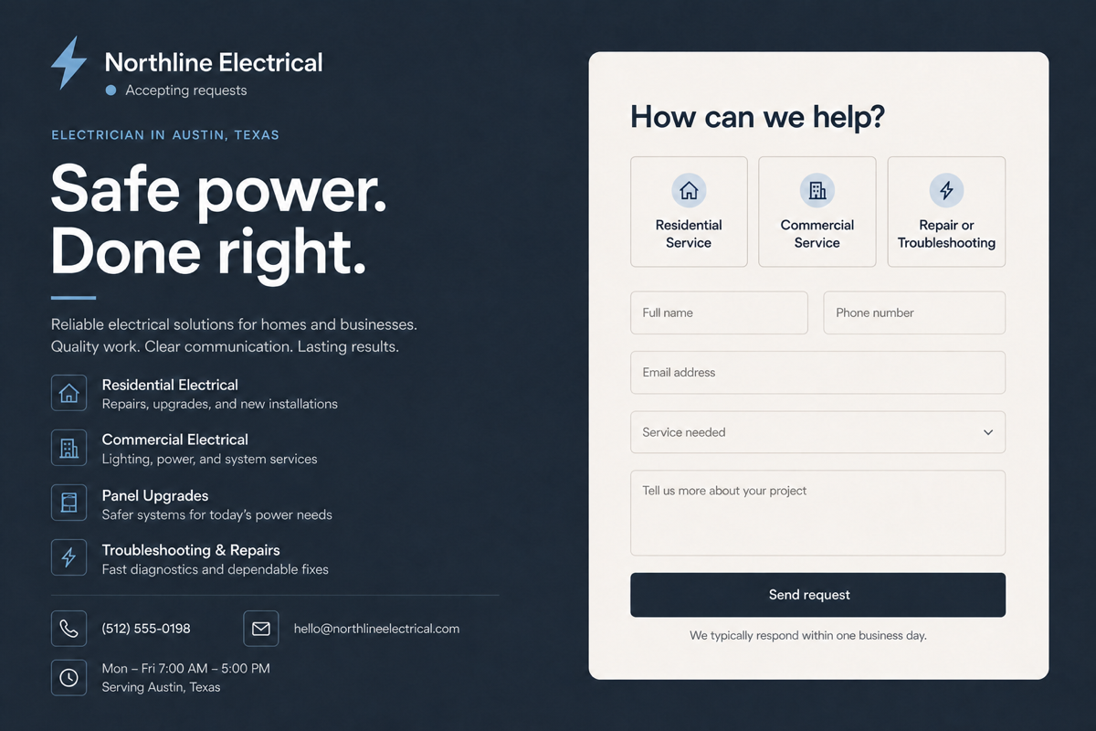 Northline Electrical website preview in a slate color scheme