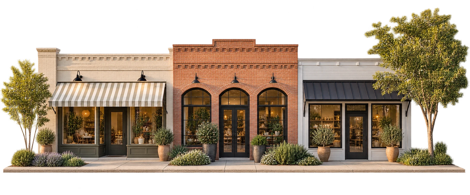 Welcoming row of small-town local businesses